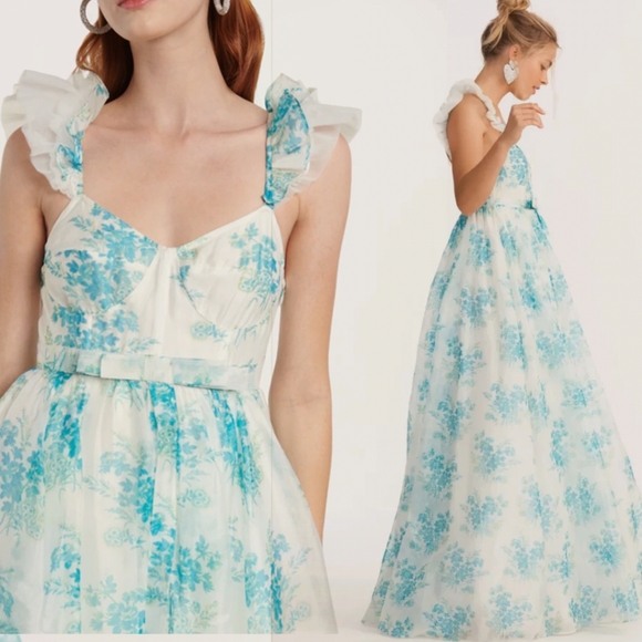 LoveShackFancy Dresses & Skirts - FINAL SALE LoveShackFancy Macron Bow Floral Organza Ruffle Sleeve Dress FIRM